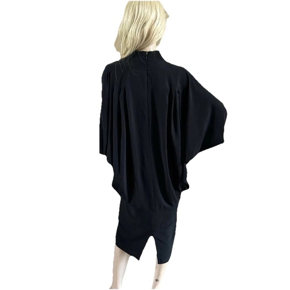 VINTAGE 80's DAYMOR‎ COUTURE Art Nouveau Deco DRESS 12 BLACK BATWING SLEEVES